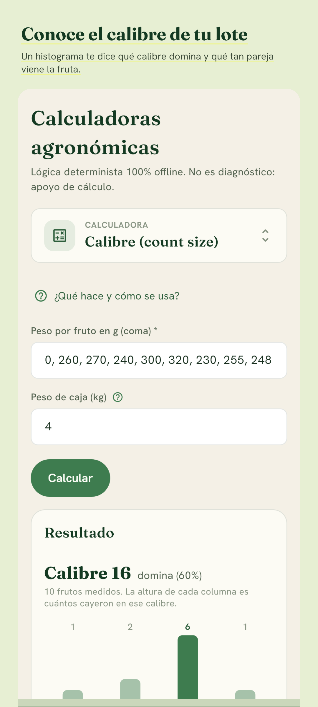 Calculadora de calibre del fruto