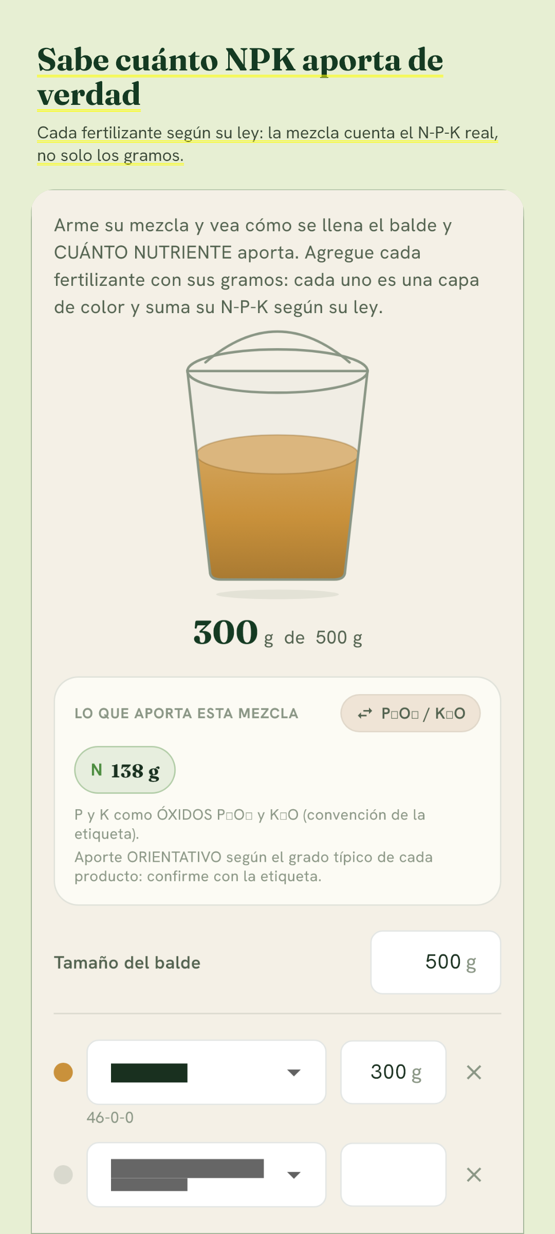 Calculadora de mezcla: cuánto N-P-K aporta de verdad