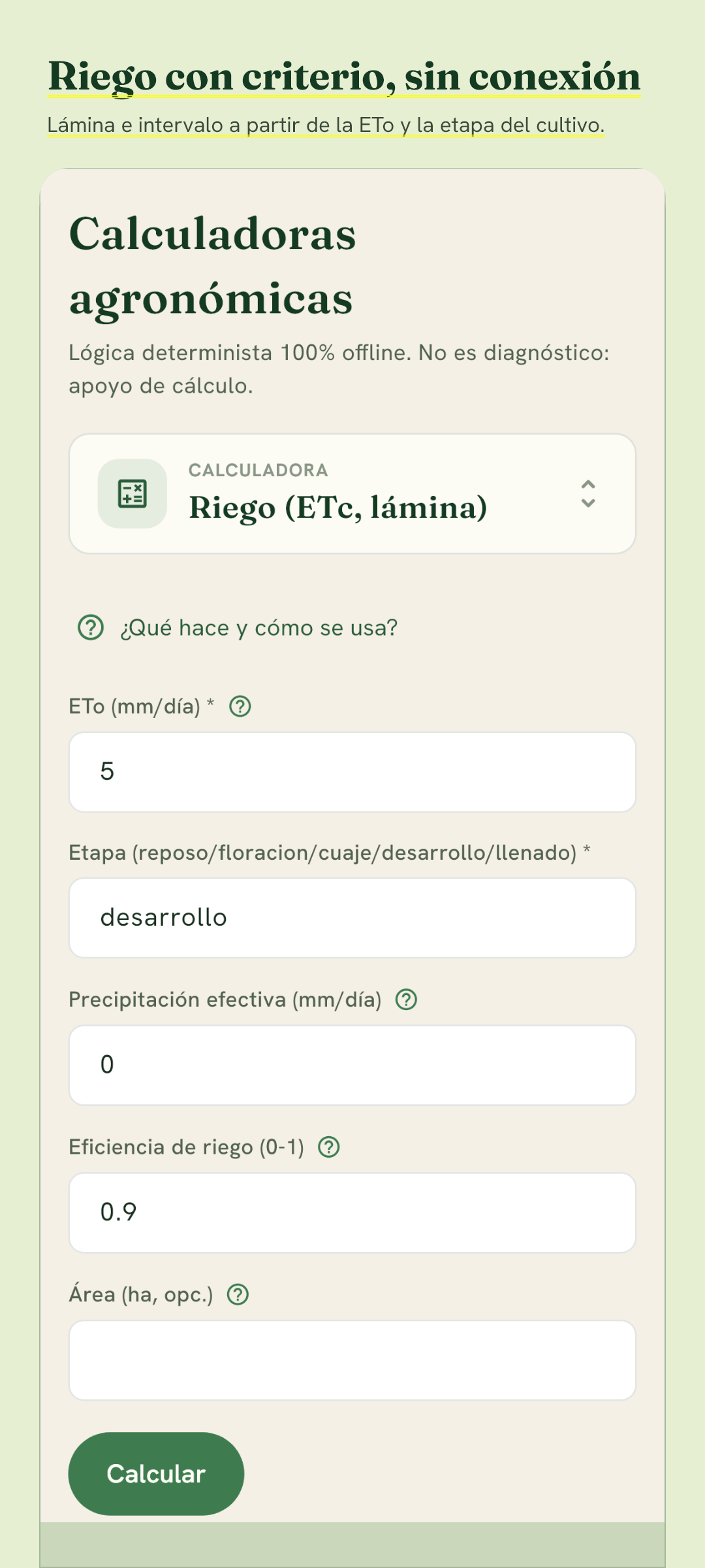 Calculadora de riego